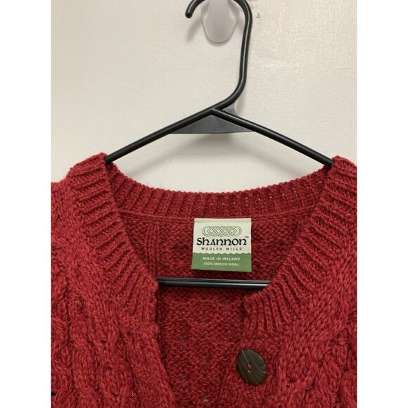 Shannon Woolen Mills Cardigan Sweater Women M Red Merino Wool Fisherman - Picture 2 of 4